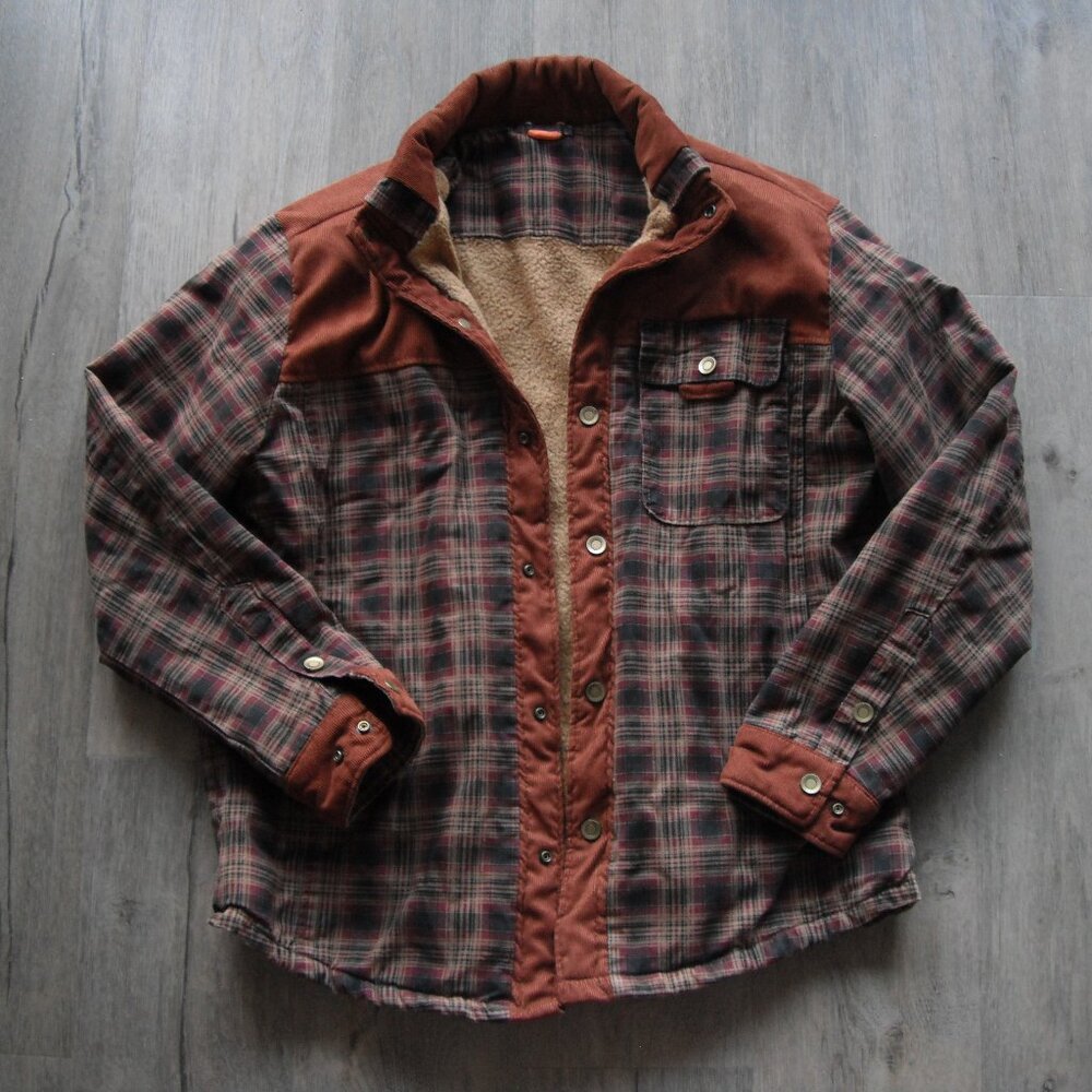Mens M Barn Jacket Faux Fur Lined Orange and Brown